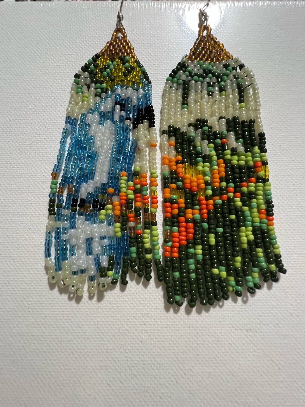 Boho Multicolor Beaded Fringe Earrings — Green & Blue Accent